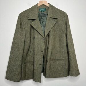 Lauren Ralph Lauren Women Lambswool Peacoat 18W Green Houndstooth Equestrian